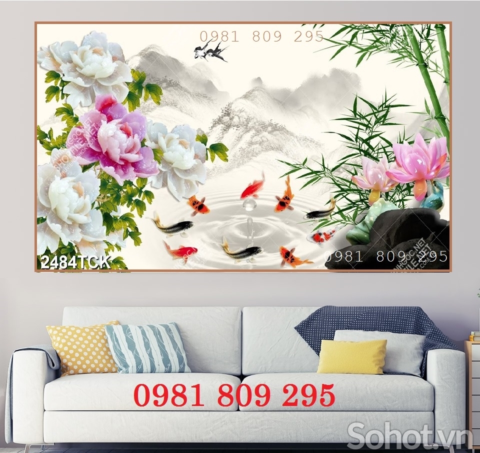 Gạch tranh 3d ốp tường hoa mẫu đơn HO8365