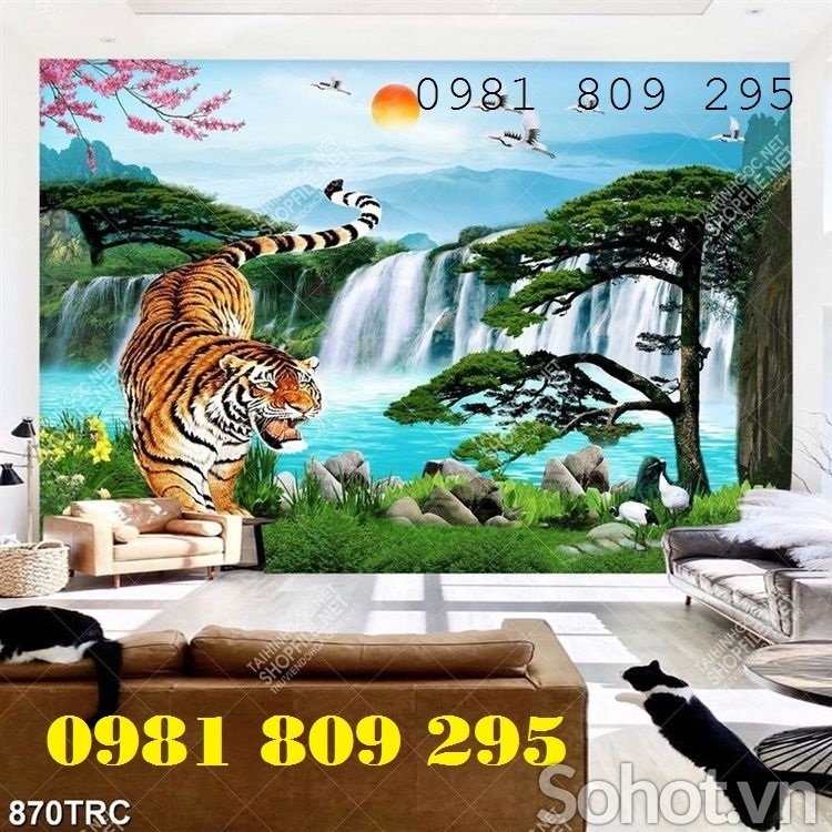 Gạch tranh con hổ - tranh gạch phong thủy phòng khách JHP087
