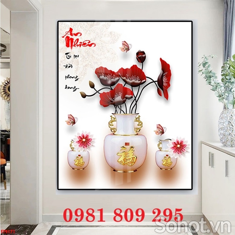 Tranh gạch 3d bình hoa mới Hn939