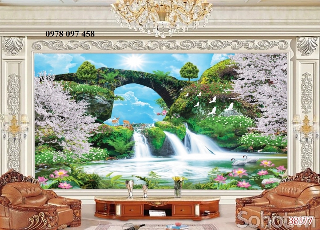 Tranh gạch 3D tranh thác nước