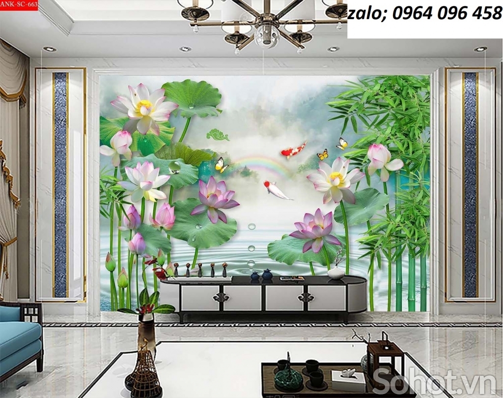 Tranh hoa sen 3d - tranh gạch 3d hoa sen - 74XP