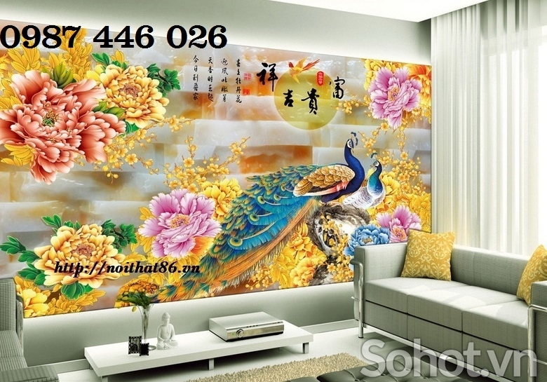 Gạch ốp tường tranh chim công HP98283