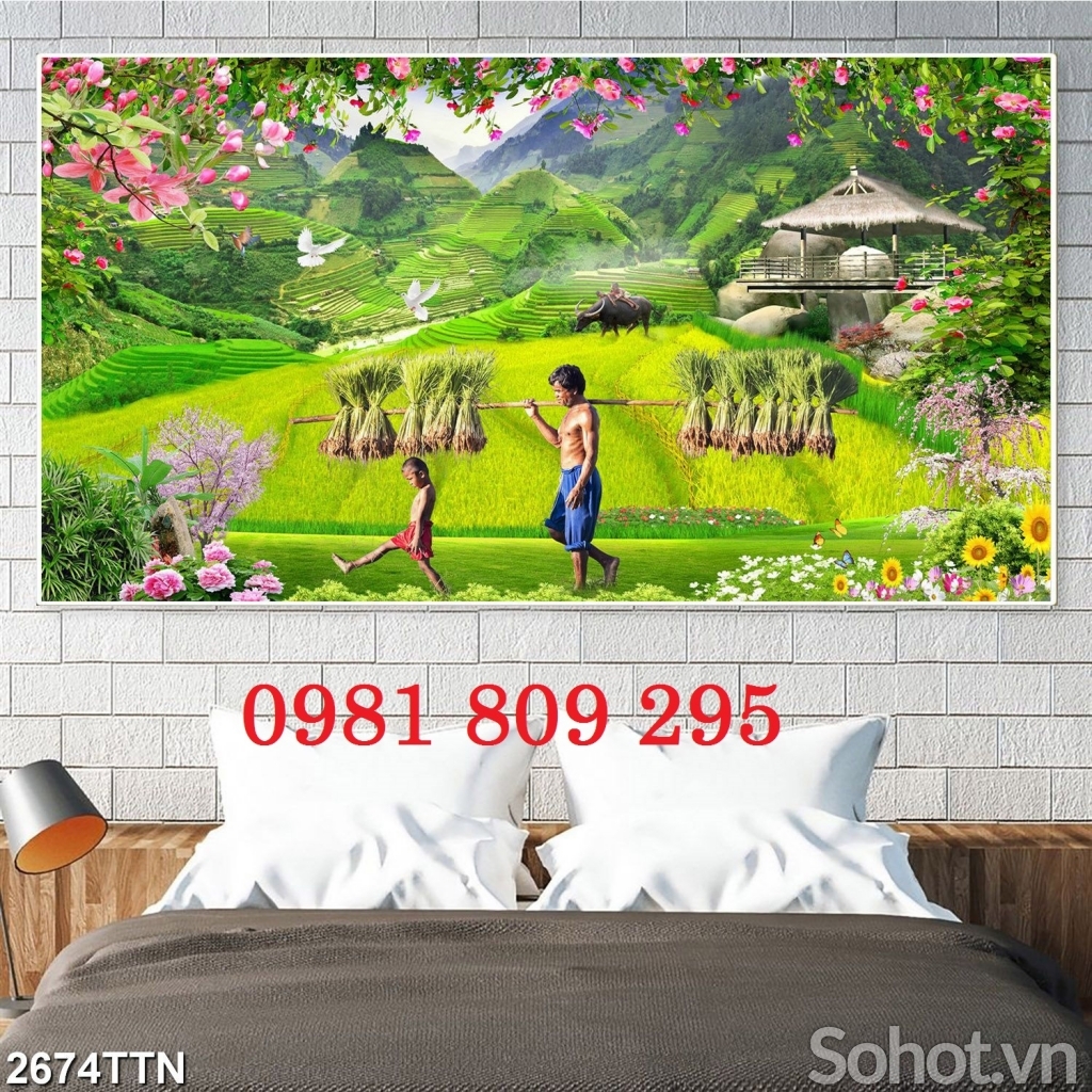 Tranh ốp tường , gạch tranh ruộng bậc thang đẹp