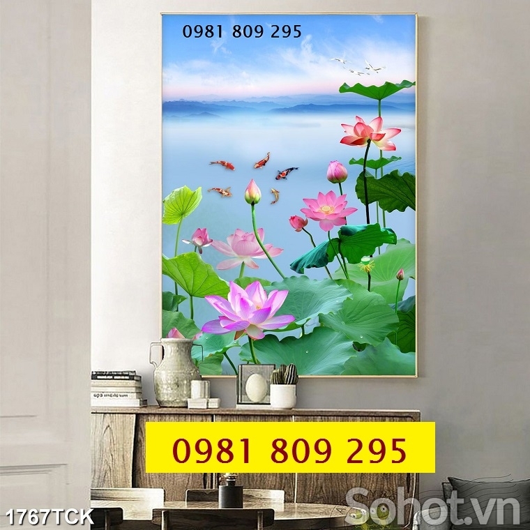 Gạch 3d khổ dọc , tranh hoa sen