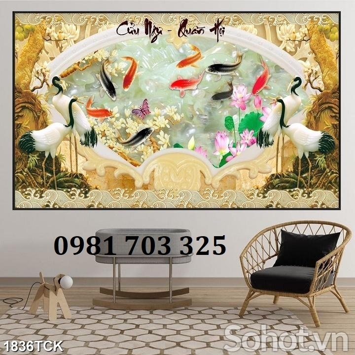 Tranh gạch 3D tùng hạc
