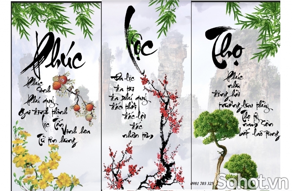 Tranh gạch 3d phúc lộc thọ - KMN66