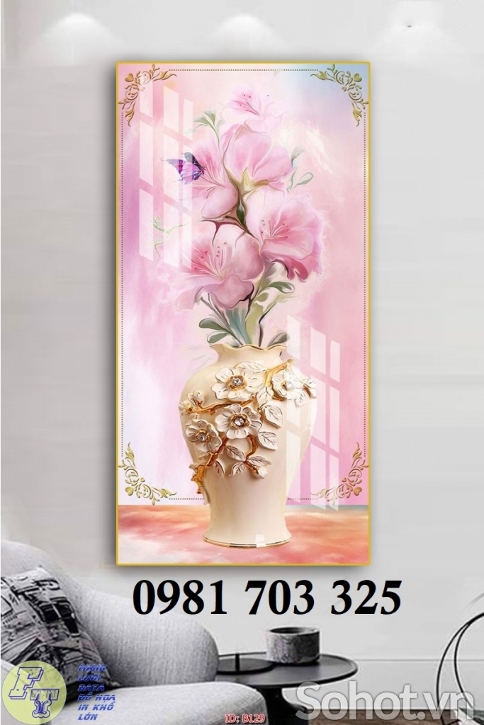 Tranh gạch bình hoa khổ đứng