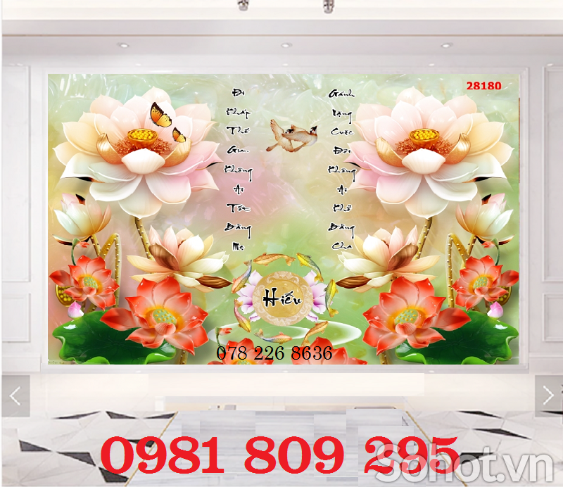 Mãu tranh hoa sen - gạch 3d phòng khách