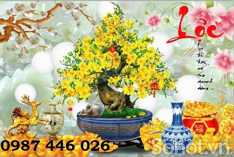 Tranh gạch men hoa mai vàng