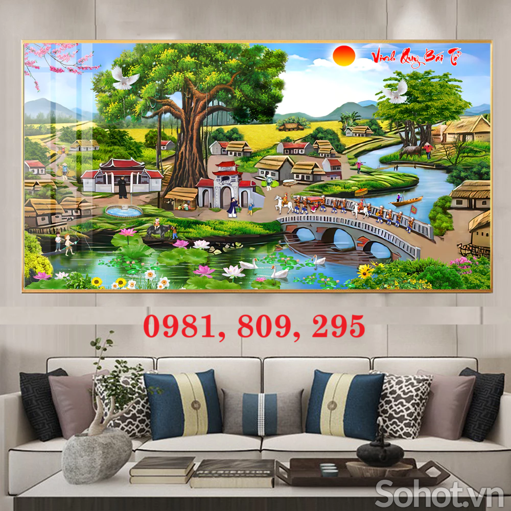 Tranh gạch ốp tường làng quê 3d