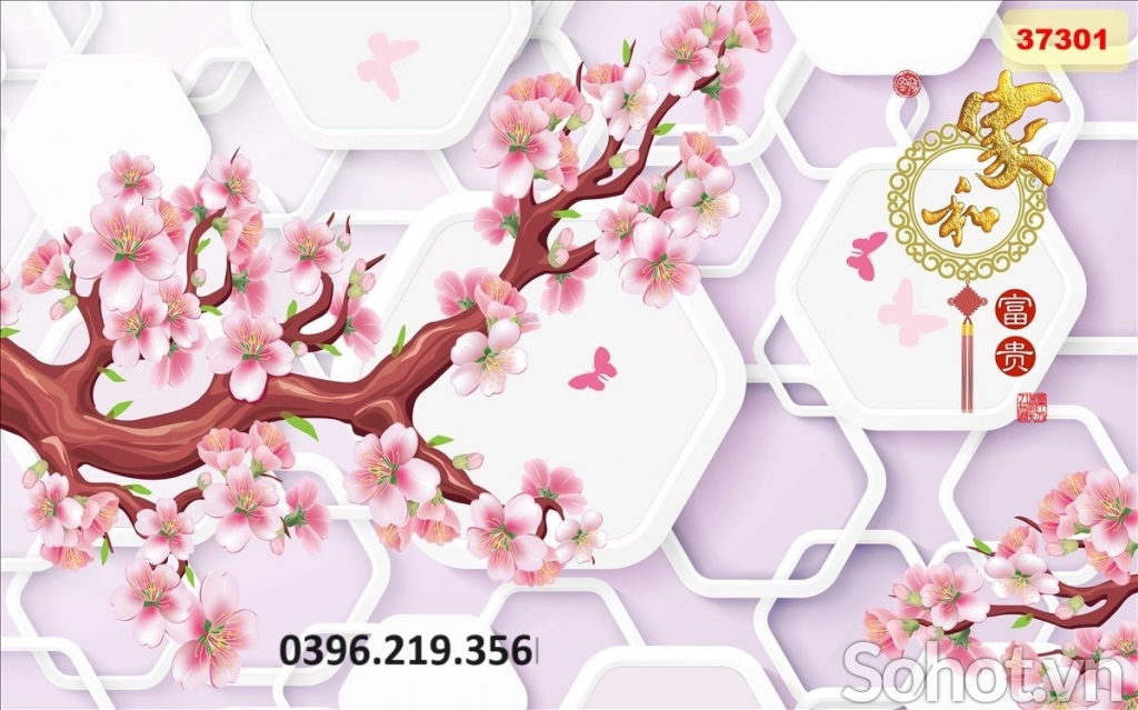 Tranh gạch hoa đào đẹp 3d