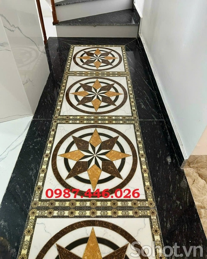 Gạch chiếu nghỉ thảm cầu thang khắc vàng đẹp HP92433