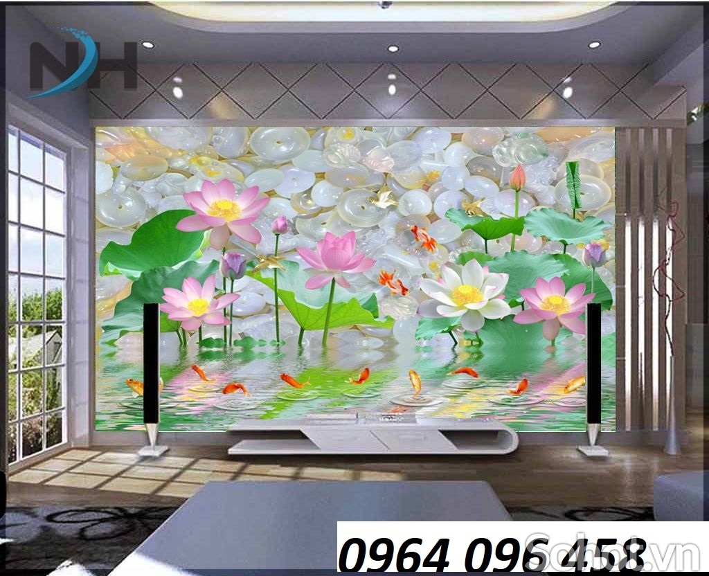 Tranh gạch men 3d ốp tường mẫu hoa sen - CBNN90