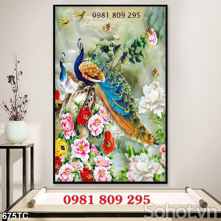 Gạch ốp tường chim công 3d