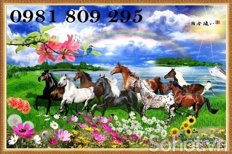 Gạch 3d bát mã - tranh gạch 3d ngựa phong thủy