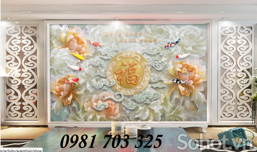 Gạch tranh hoa mẫu đơn 3d đẹp