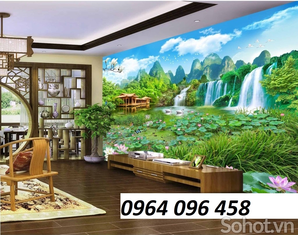 Mẫu tranh gạch 3d phong cảnh sông nước - 09CL