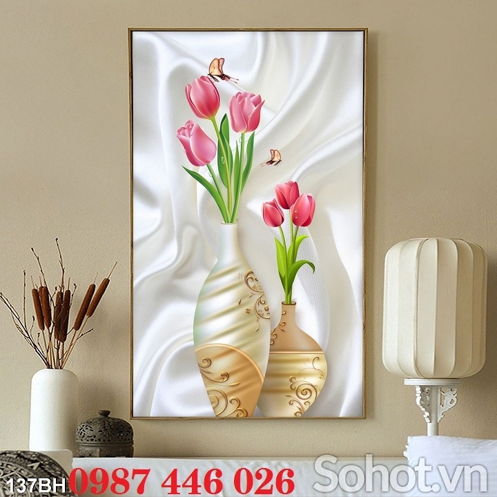 Gạch ốp tường tranh bình hoa 3d HP8342
