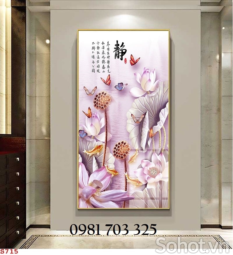 Tranh gạch hoa sen đẹp phong thủy 3D trang trí