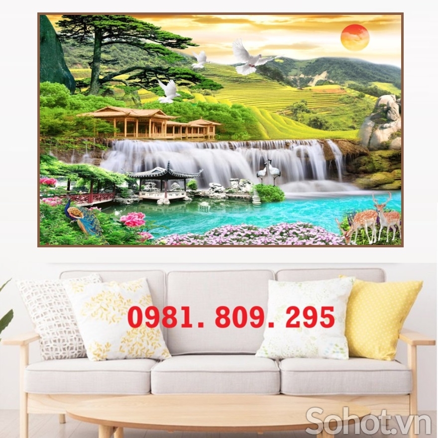 Gạch 3d phong cảnh , tranh khổ ngang