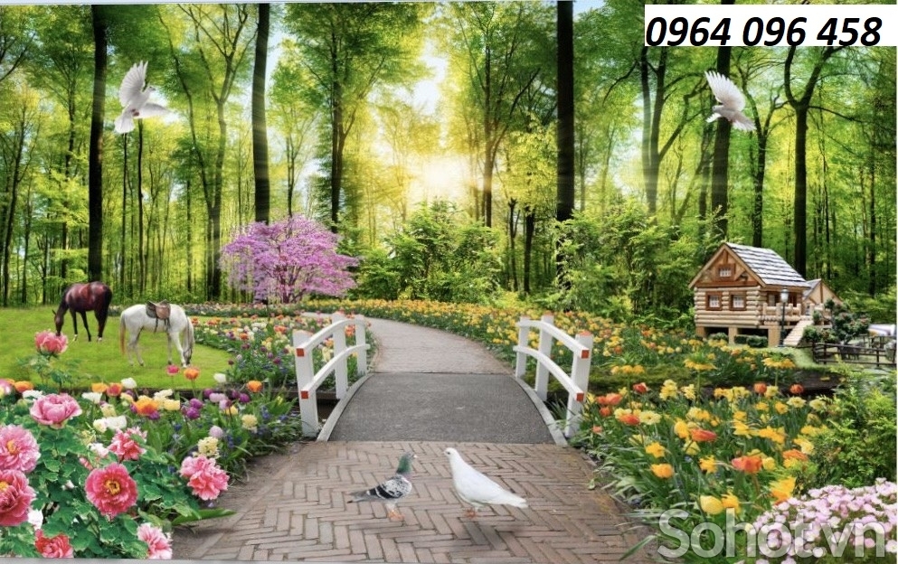 Tranh cảnh thiên nhiên hoa cỏ gạch tranh 3d ốp tường - DSXX4