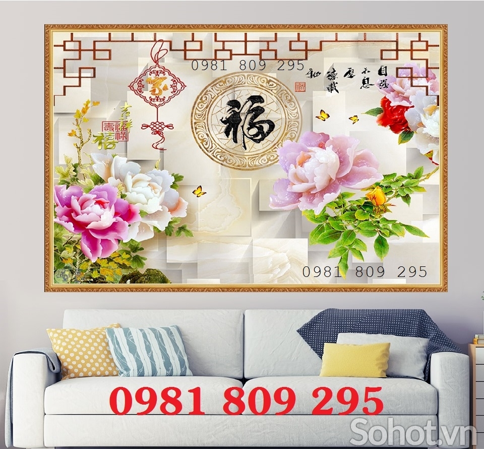 Mẫu gạch men ốp tường 3d hoa mẫu đơn
