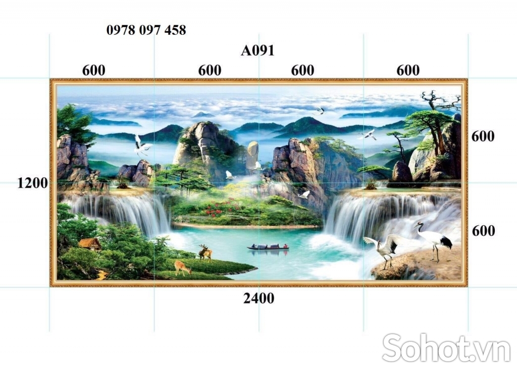 Tranh gạch men 3D ốp phòng khách.