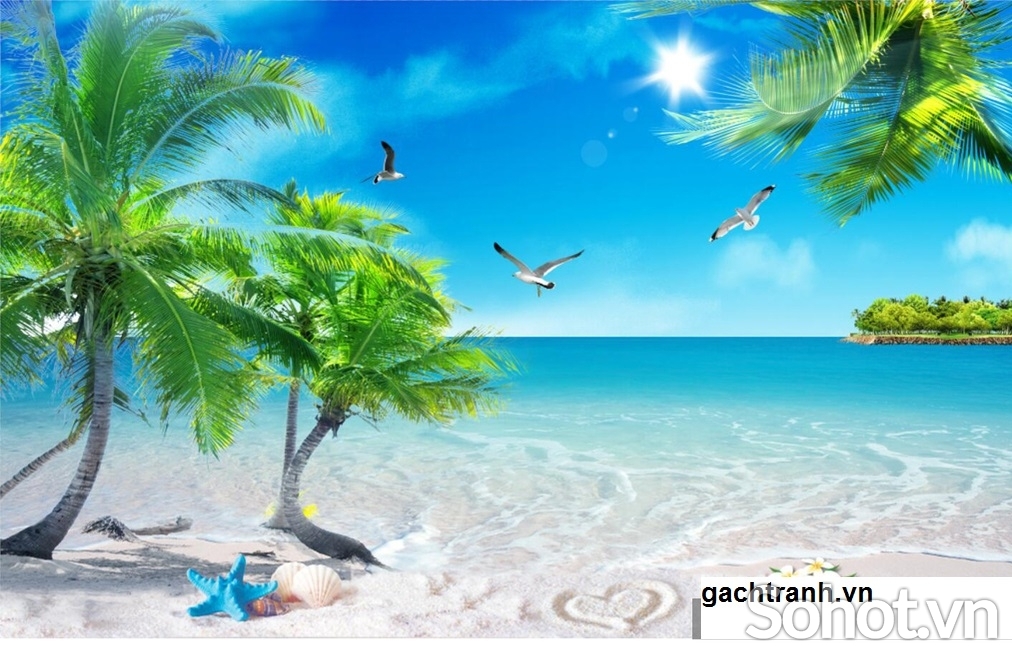 Tranh gạch 3d bờ biển cây dừa - CNBNN09