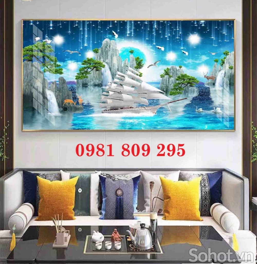 Tranh 3d thuyền buồm , gạch trang trí