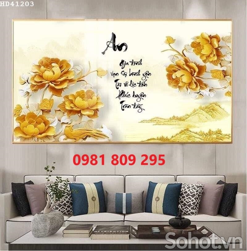 Mẫu tranh gạch hoa sen vàng 3d