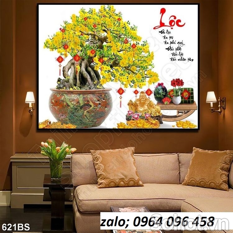 Tranh cây mai 3d - tranh gạch 3d cây mai - 987SM