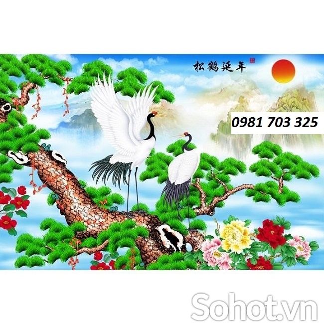 Tranh gạch 3D tùng hạc ốp tường
