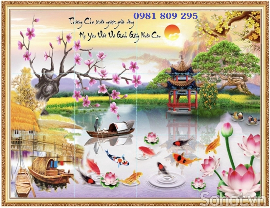 Tranh 3D trang trí phòng- gạch tranh cá chép hp319
