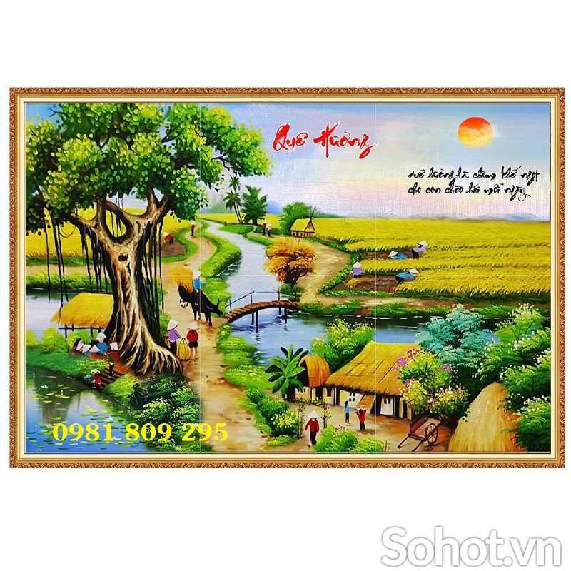 Gạch tranh 3D, tranh gạch men làng quê GP3658