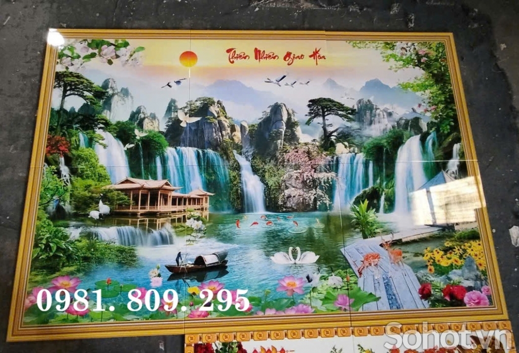 Gạch tranh , tranh ốp tường phong cảnh mặt trời