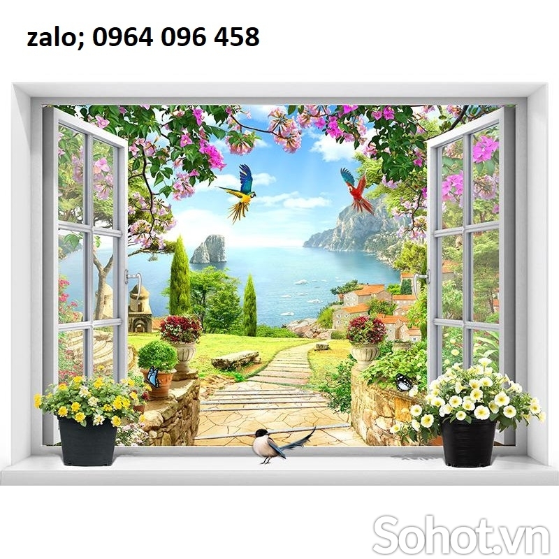Tranh gạch ốp tường cửa sổ 3d - HCN43