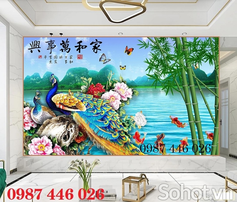Gạch tranh ốp tường chim công HP0822
