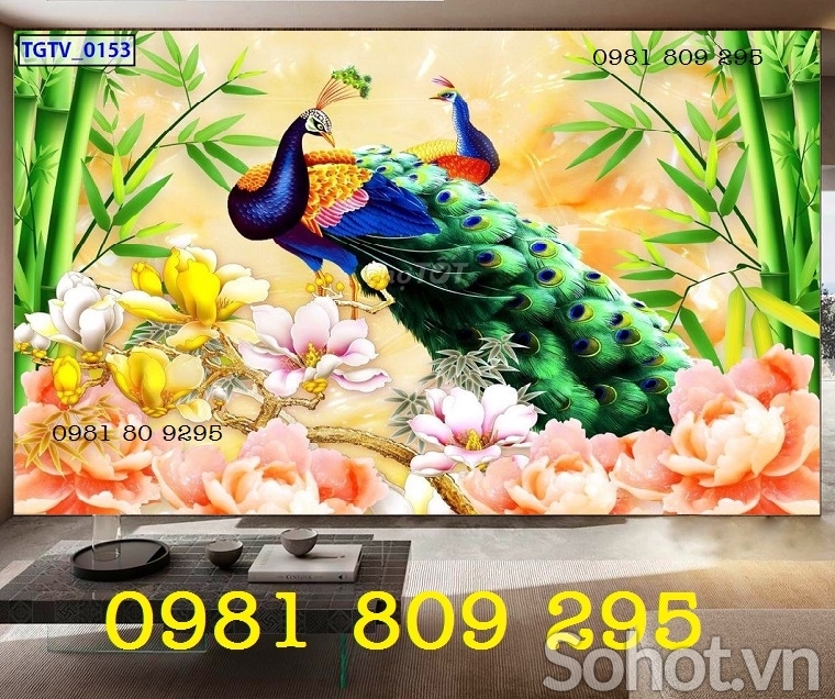 Tranh gạch chim công trang trí phòng -GHG98