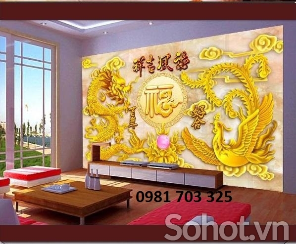 Gạch tranh phong thủy ốp tường- tranh rồng