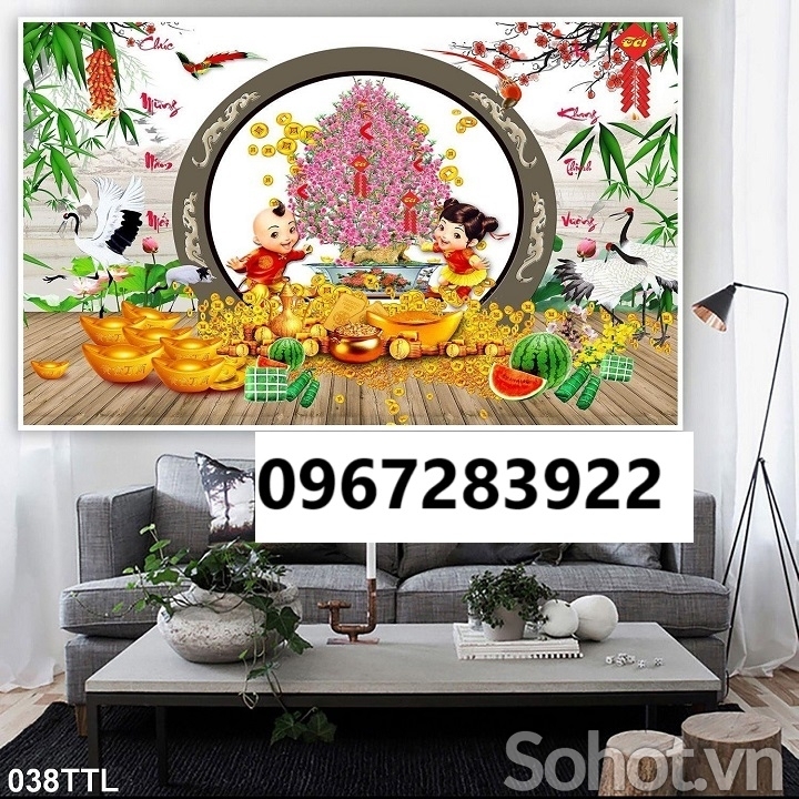 Tranh gạch hoa đào đẹp trang trí nhà 3D