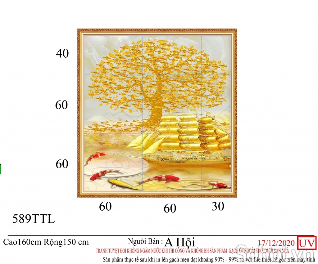 Gạch tranh 3D - tranh cây kim tiền tài lộc