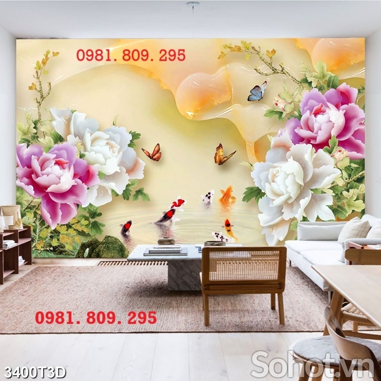 Tranh gạch men , gạch ốp tường hoa mẫu đơn