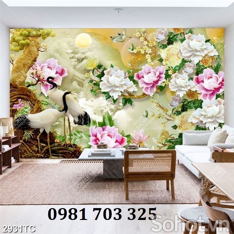 Tranh gạch 3d tùng hạc đẹp
