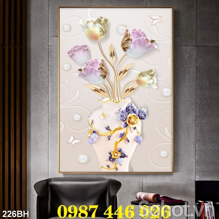 Gạch tranh bình hoa lục bình ốp tường HP722