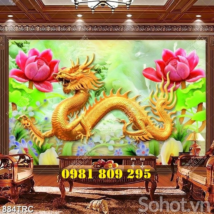 Tranh gạch men 3d rồng vàng
