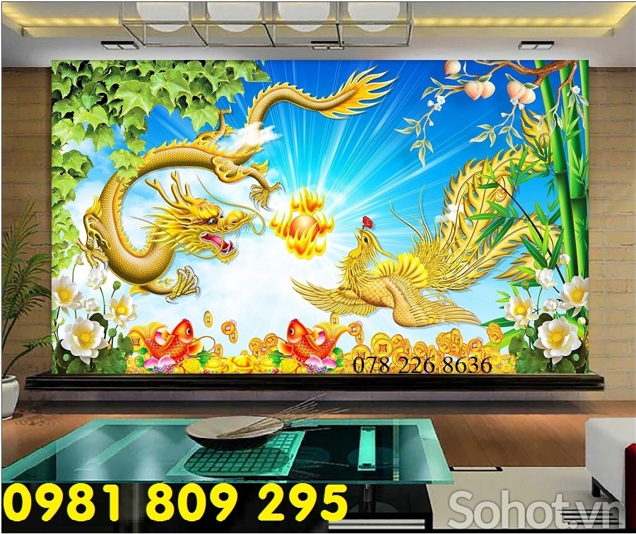 Tranh gạch 3d rồng ốp phòng thờ