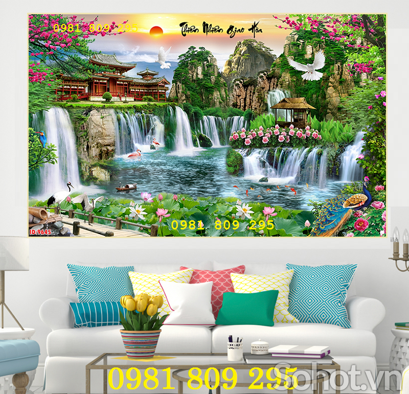 Mẫu tranh gạch 3d thác nước