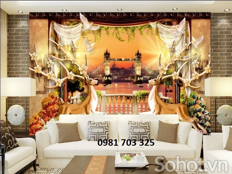 Gạch tranh 3D- tranh 3D phòng khách
