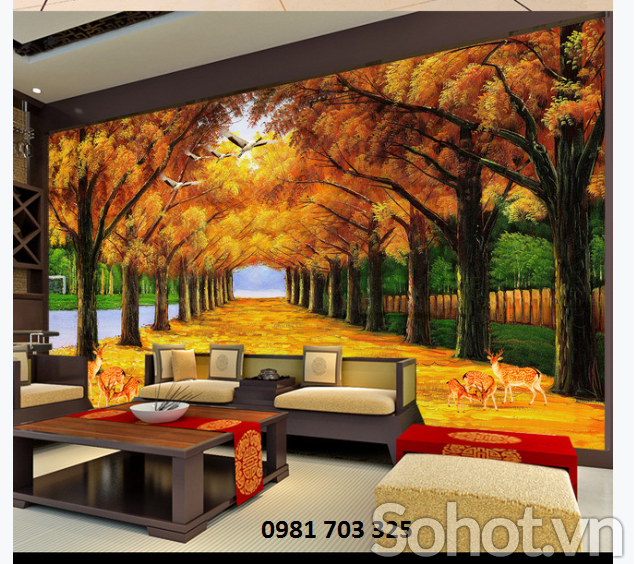 Tranh gạch men 3D phong cảnh mùa thu