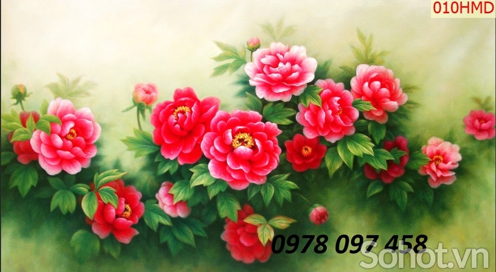 Tranh họa tiết hoa mẫu đơn